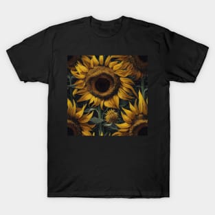 Repeating Pattern Sunflower in the Style of Van Gogh, Beautiful Nature T-Shirt